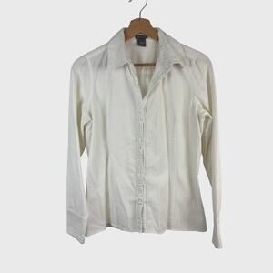 Ann Taylor White Career Shirt Neutral – Size 8- OFFICECORE Oxford Button Up